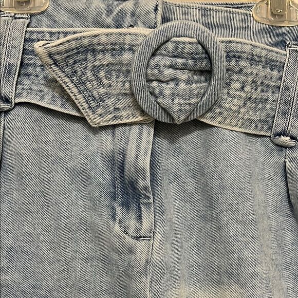 Sezane Rome Blue Denim Distressed Pockets Shorts Modern Boho Coastal - Picture 3 of 14